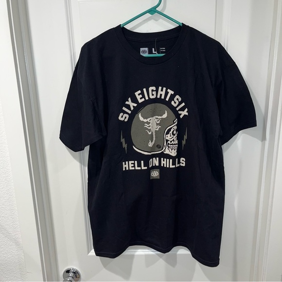 686 Rider T-Shirt men size L 100% cotton hell on hills skull graphic - Picture 1 of 3